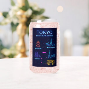 Tokyo Night Bus Route Neon Design Luggage Tag Can Glass