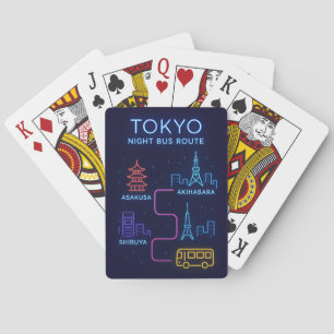 Tokyo Night Bus Route Neon Design Luggage Tag  Playing Cards