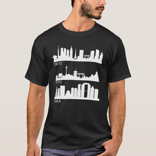Tokyo Osaka Kyoto Japan Cities Skyline T-Shirt (Front)