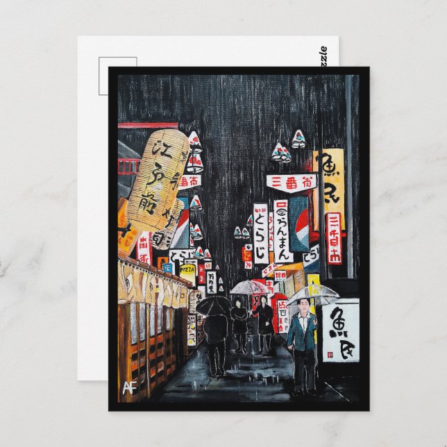 Tokyo Rain Painting by Alfred Fox Collectable Postcard (Front/Back)