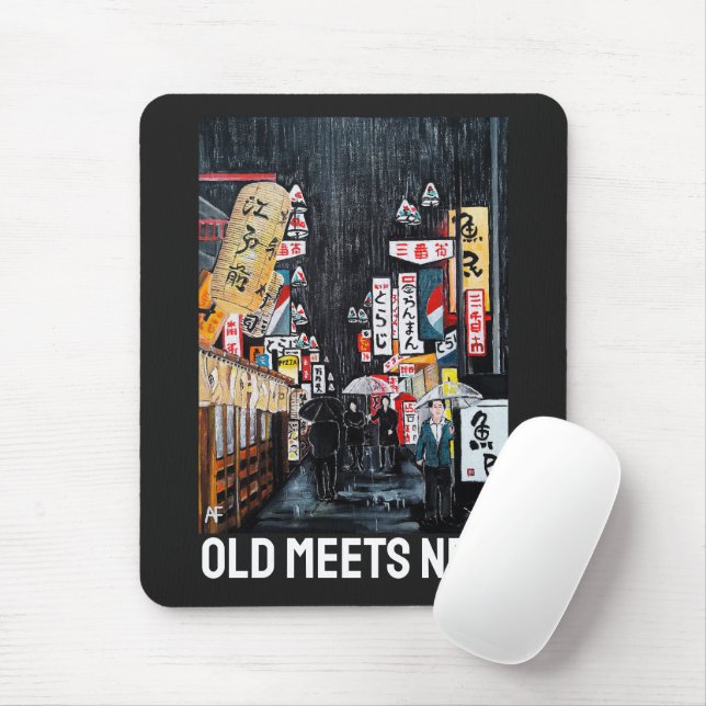 Tokyo Rain Painting by Alfred Fox Mouse Mat (With Mouse)