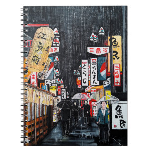 Tokyo Rain Painting by Alfred Fox Notebook