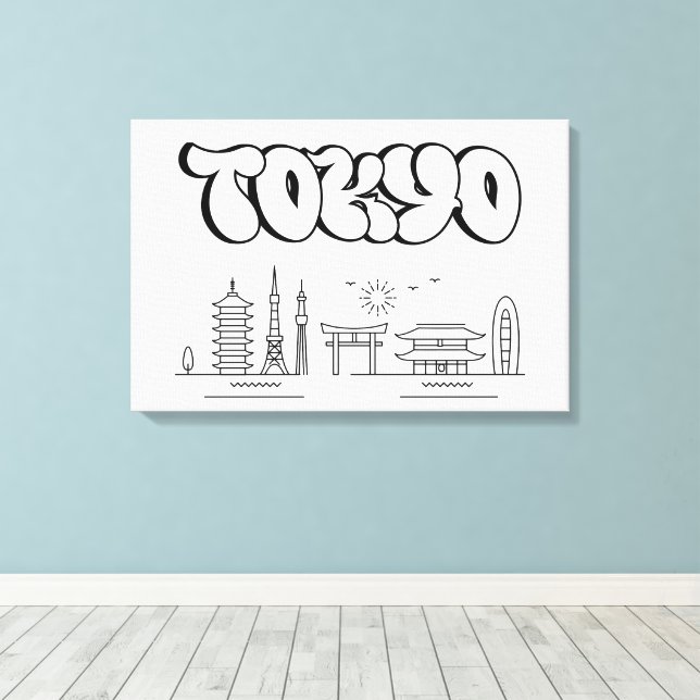 Tokyo Skyline Urban Graffiti Stretched Canvas art (Insitu(Wood Floor))