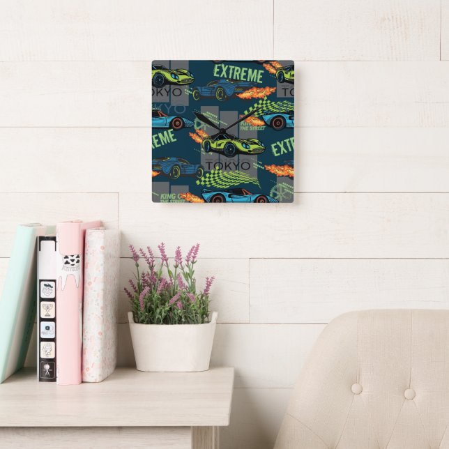  Tokyo Street Racing Pattern Square Wall Clock (Reading Room)