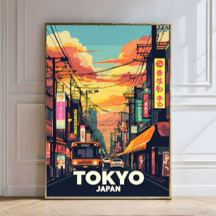 Tokyo Street Sunset-Vibrant Urban Japanese City Photo Print