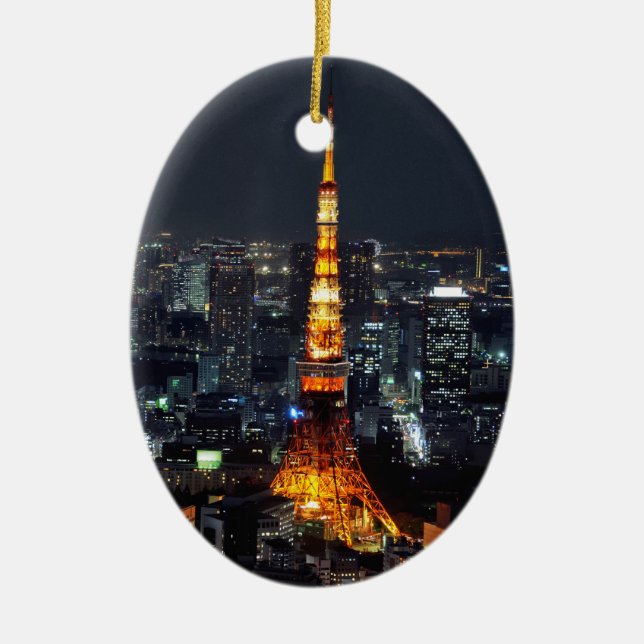 Tokyo Tower by Night :: Ceramic Tree Decoration (Front)