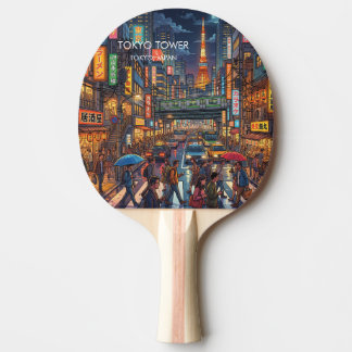 Tokyo Tower by Night Travel Art Ping Pong Paddle