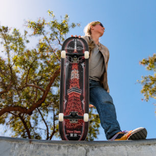 Tokyo Tower - Deep Vivid Crimson Red and White Skateboard
