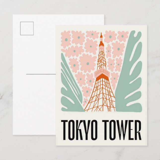 Tokyo Tower Japan abstract travel floral art Postcard (Front/Back)