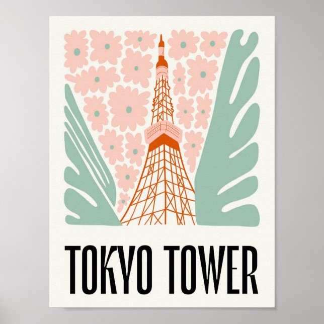 Tokyo Tower Japan abstract travel floral art Poster (Front)
