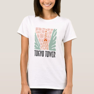 Tokyo Tower Japan abstract travel floral art T-Shirt