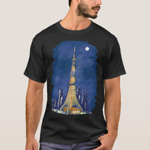 Tokyo Tower Japan City Skyline Silhouette Outline T-Shirt