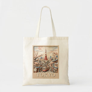 Tokyo Tower Japan Cityscape Sakura Vintage Travel Tote Bag