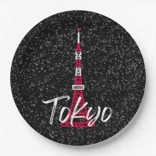 Tokyo Tower Sketch of Minato, Tokyo, Japan  Paper Plate