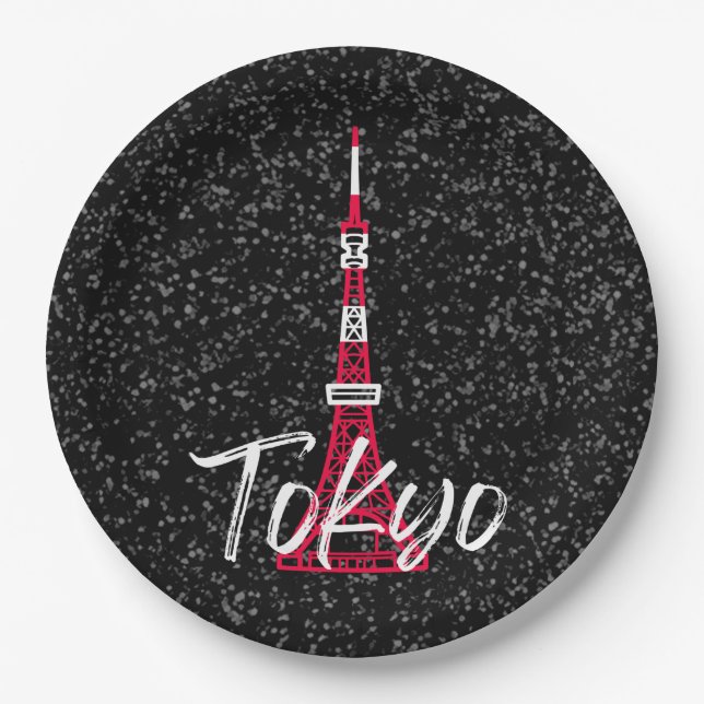 Tokyo Tower Sketch of Minato, Tokyo, Japan  Paper Plate (Front)