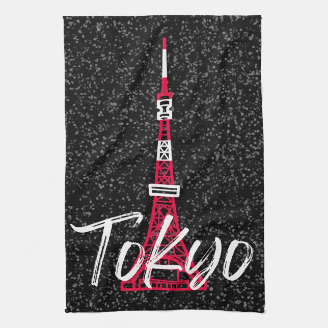 Tokyo Tower Sketch of Minato, Tokyo, Japan  Tea Towel (Vertical)
