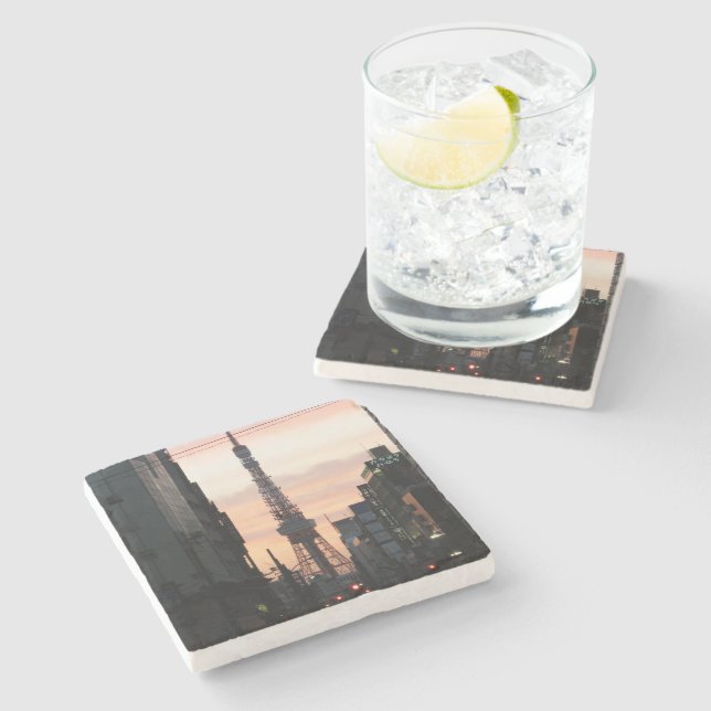 Tokyo Tower Sunrise 東京タワー日の出 Stone Coaster (Side)