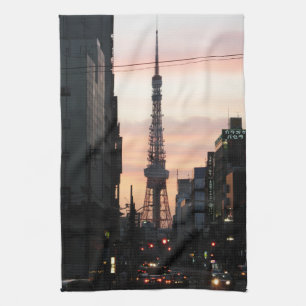 Tokyo Tower Sunrise 東京タワー日の出 Tea Towel