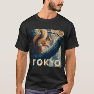 Tokyo Travel Poster — Art-Deco Squirrel in Forest T-Shirt