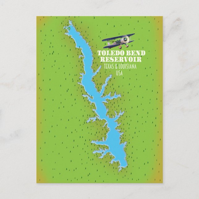 Toledo Bend reservoir Texas & Louisiana Map Postcard (Front)