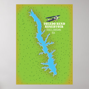 Toledo Bend reservoir Texas & Louisiana Map Poster