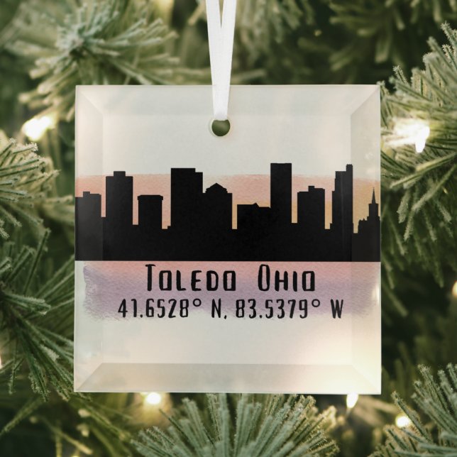 Toledo OH City Skyline Glass Ornament (Insitu)