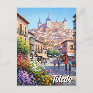 Toledo Spain Alcazar Travel Flowers Postcard