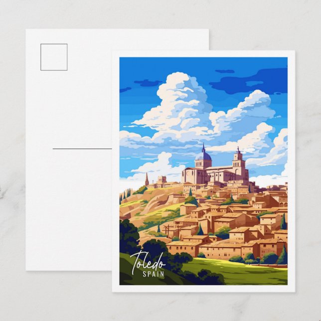 Toledo Spain Art vintage travel illustration Postcard (Front/Back)