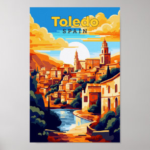 Toledo Spain Travel Art Vintage Illustration Poster