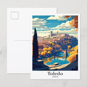 Toledo Spain Travel Vintage Illustration Postcard