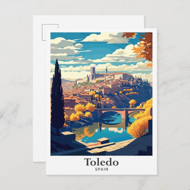 Toledo Spain Travel Vintage Illustration Postcard (Front/Back)