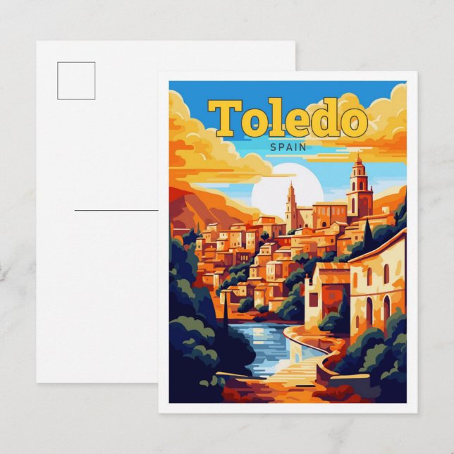 Toledo Spain Travel Vintage Illustration Postcard (Front/Back)