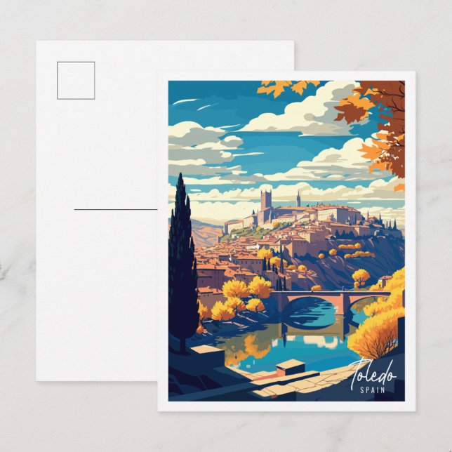Toledo Spain vintage travel illustration Postcard (Front/Back)