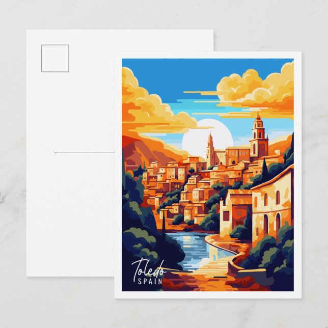 Toledo Spain vintage travel illustration Postcard (Front/Back)