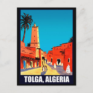Tolga, Algeria, city downtown, vintage travel Postcard