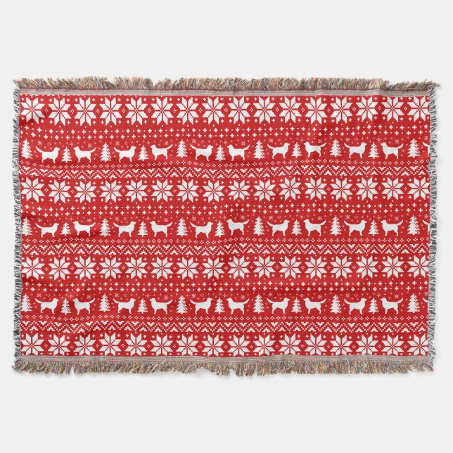 Toller Dog Silhouettes Christmas Holiday Pattern Throw Blanket (Front)