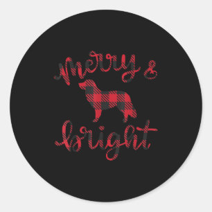 Toller Merry Christmas Buffalo Plaid Dog Cute For  Classic Round Sticker