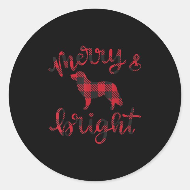 Toller Merry Christmas Buffalo Plaid Dog Cute For  Classic Round Sticker (Front)