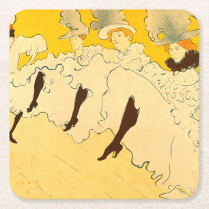 Tolouse Lautrec Dancing Girls Yellow Square Paper Coaster