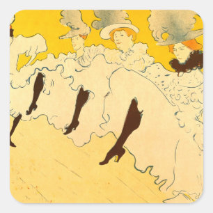 Tolouse Lautrec Dancing Girls Yellow Square Sticker