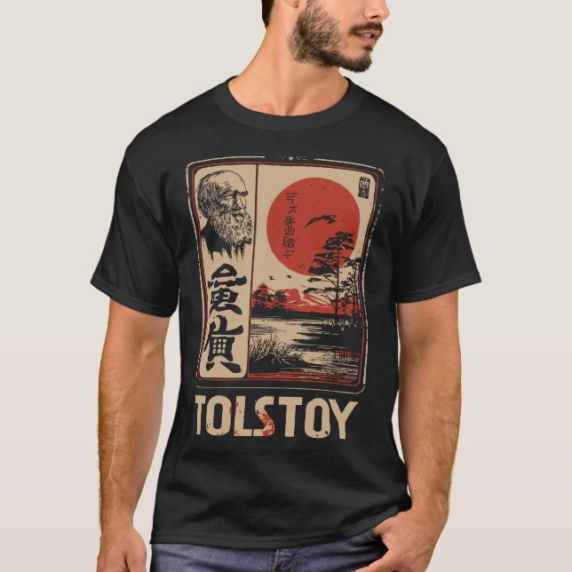 Tolstoy Literary Japanese Red Sun Philosophy Art T-Shirt (Front)