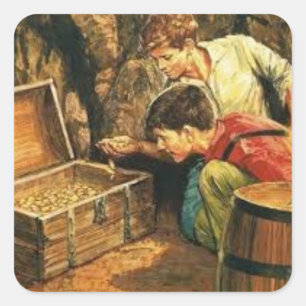 Tom and Huck find treasure Square Sticker
