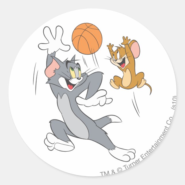 Tom and Jerry Basketball 1 Classic Round Sticker (Front)