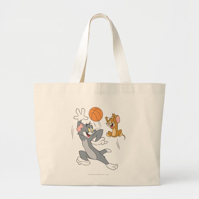Tom and Jerry Basketball 1 Large Tote Bag (Front)