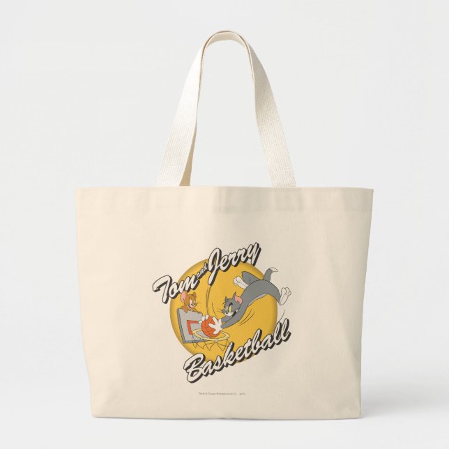 Tom and Jerry Basketball 2 Large Tote Bag (Front)