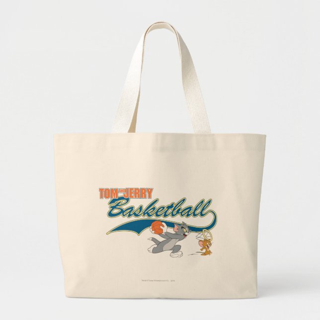 Tom and Jerry Basketball 5 Large Tote Bag (Front)