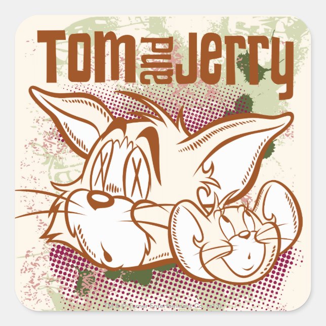 Tom and Jerry Brown and Green Square Sticker (Front)