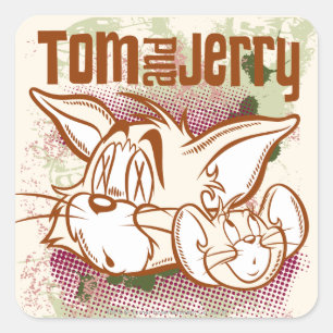 Tom and Jerry Brown and Green Square Sticker