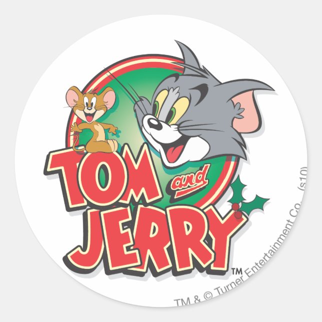 Tom and Jerry Classic Logo Round Sticker (Front)