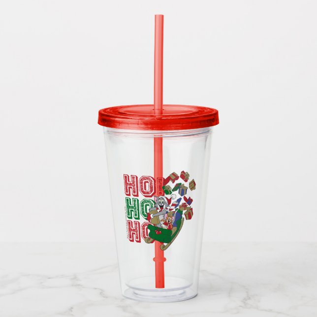 Tom and Jerry Delivering Gifts In A Sleigh Acrylic Tumbler (Front)